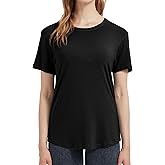netdraw Women's Lightweight and Soft Bamboo Viscose T-Shirt Curved Hem Crew Neck Smooth Trendy Sleep Lounge Pajama Tops