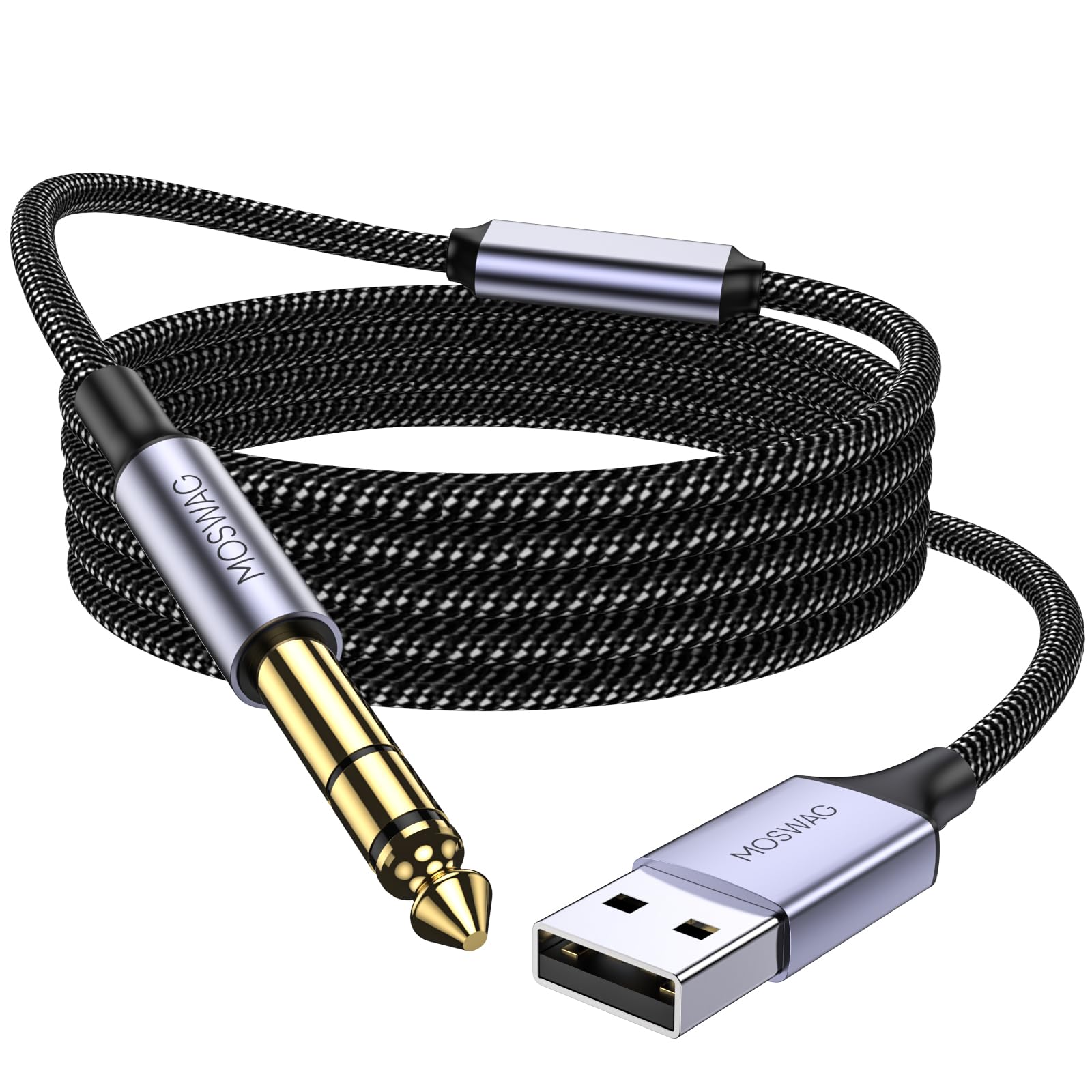 MOSWAG USB to 6.35 Audio Cable, USB to 1/4 Guitar Cable Professional Musical Instrument Cable Nylon Braided for Guitar, Bass, Amplifier, Speakers etc.