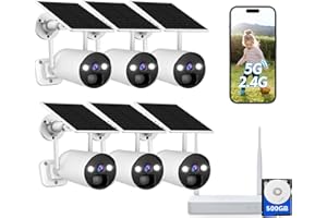 CAMCAMP Solar Security Cameras Wireless Outdoor, Home Security Camera System, 4MP Solar-Powered 6 Cam-Kit, 10CH NVR w/ 500GB HDD, 2.4G& 5G WiFi, Color Night Vision, Motion Detection, 2-Way Audio, IP66