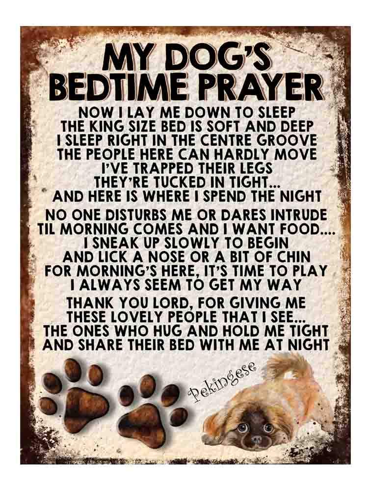 MY DOG'S BEDTIME PRAYER RETRO STYLE METAL TIN SIGN/PLAQUE DOG BREEDS (Pekingese)