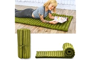 Leewadee - Foldable Floor Mattress - Japanese Roll Up Futon -Trifold Tatami Mat- Guest Floor Bed - Camping Mattress - Thai Massage Mat, Kapok Filled, 75 x 28 inches, Green