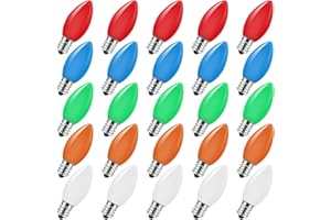 SOTOPOO 25 Pack Vintage C9 Light Bulbs, Ceramic Multicolor C9 Christmas Light Bulbs - for C9 Christmas Lights Outdoor Replacement Bulbs & Christmas Tree Light Replacement Bulbs Indoor Outdoor, E17 Base, 7W