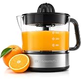 Elite Gourmet ETS623 Electric Citrus Juicer, 24 oz, Black/Stainless Steel | BPA-Free 40-Watt motor, compact large-volume pulp control - juices oranges, lemons, limes &amp; grapefruits, easy-pour spout