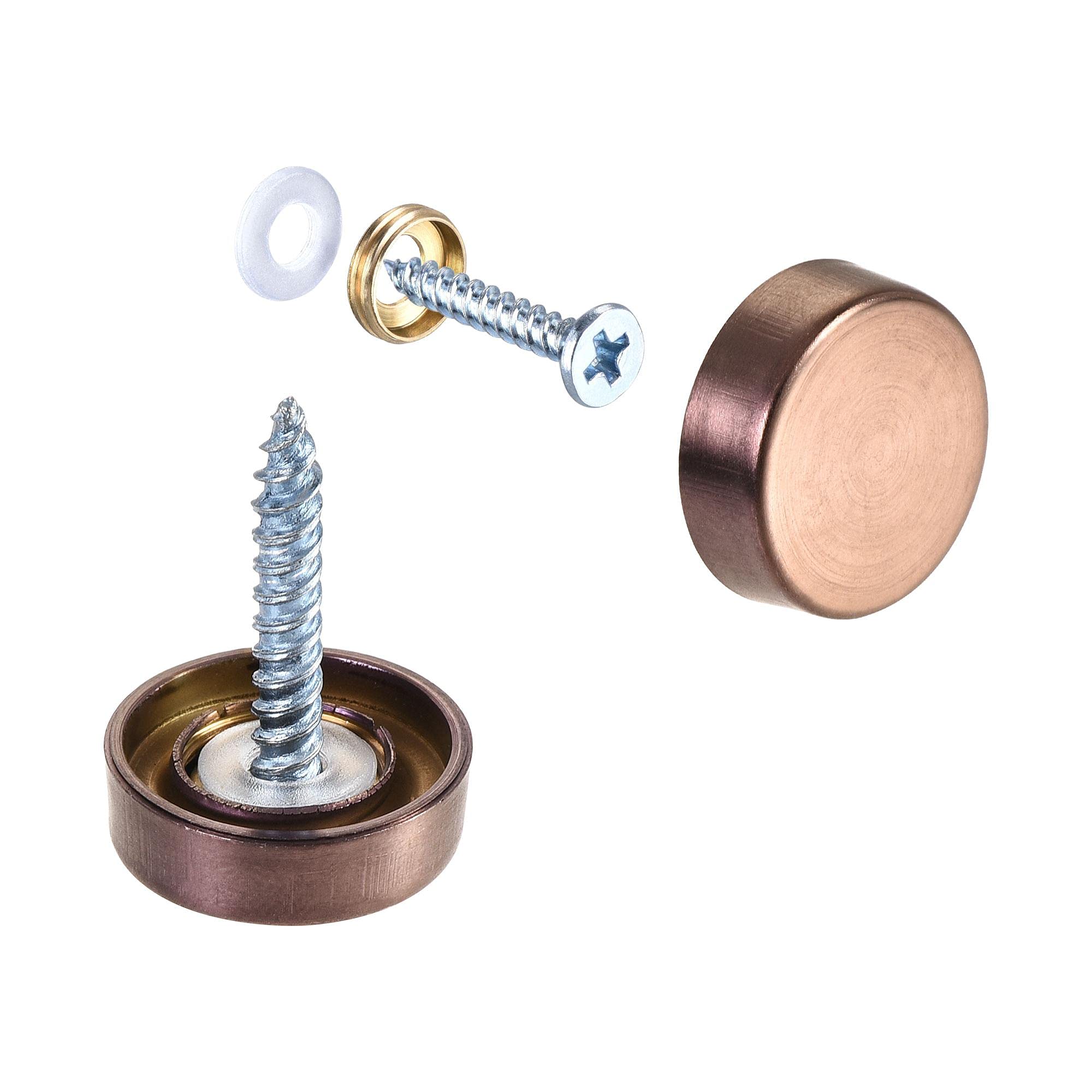 sourcing map Mirror Screws, 16mm/0.63", 20pcs Decorative Cap Fasteners Cover Nails, Wire Drawing, Rose Gold 304 Stainless Steel