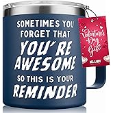 Birthday Gifts for Men Him Mug- Sometimes You Forget Your Awesome Gifts Navy 14oz Gifts for Men Over Cool Unique Gift Idea, Coffee Tumbler Gift for Dad, Husband, Boyfriend