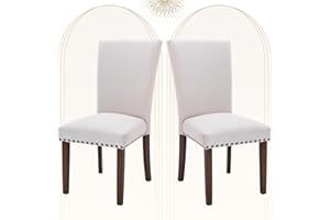 COLAMY Upholstered Parsons Dining Chairs Set of 2, Fabric Dining Room Kitchen Side Chair with Nailhead Trim and Wood Legs - B