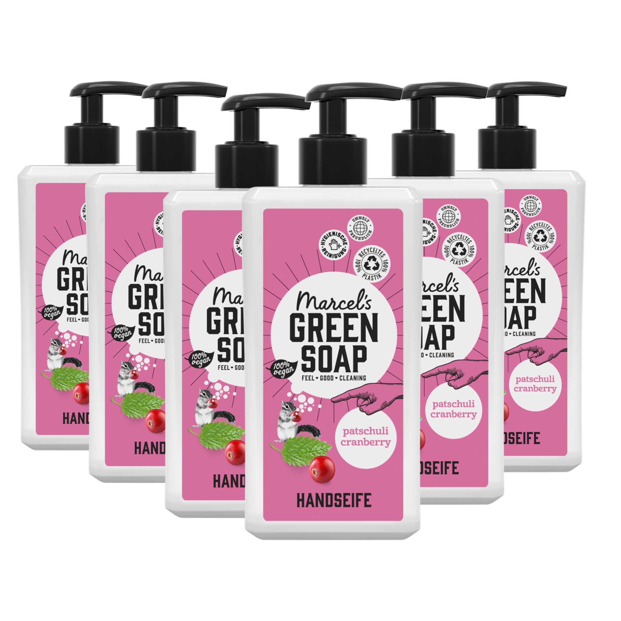 Marcel's Green Soap - Patchouli and Cranberry Hand Soap Dispenser - 100% Eco Friendly - 100% Vegan - 97% Biodegradable - 500 ml - 6 Packs
