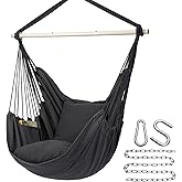 Y- STOP Hammock Chair Hanging Rope Swing Chair, Max 500 Lbs, 2 Seat Cushions Included, Removable Steel Spreader Bar with Anti-Slip Rings, Hardware kit-for Indoor Outdoor(Dark Grey) pcs