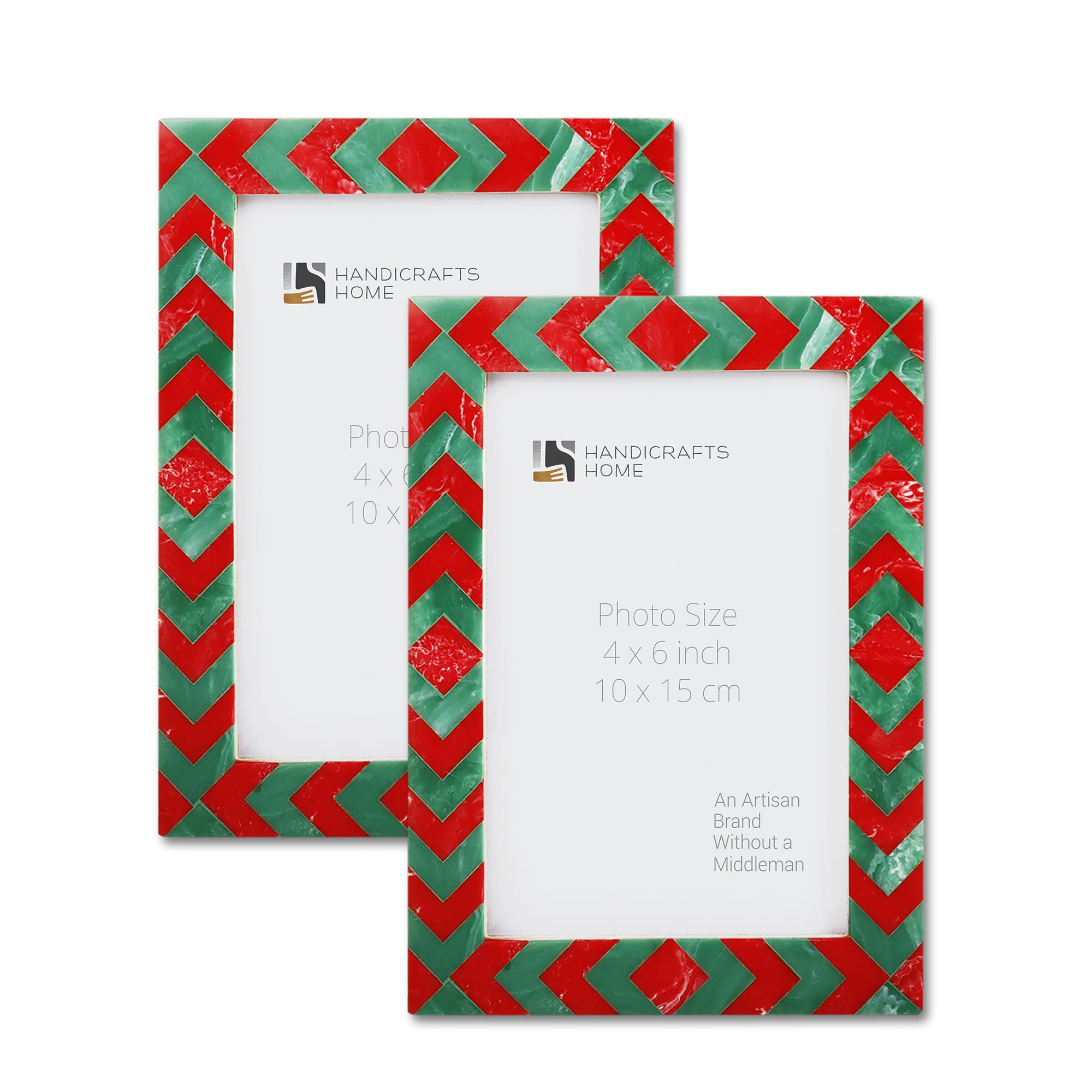 Handicrafts Home Green & Red 4 by 6 Picture Frame Set of 2, Vintage Photo Frames for Wall or Tabletop Display, Bookshelf, Family Wall Decor, Gallery Wall Frame Set, Multi Picture Frames Collage — image 1