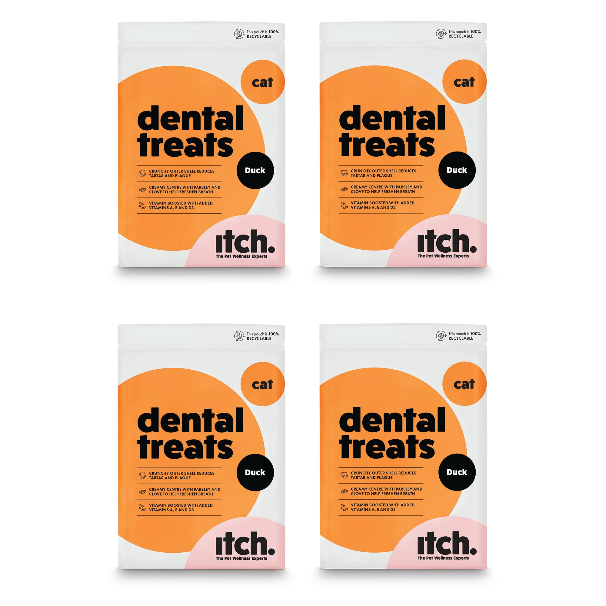 Itch - Dental Treats for Cats - With Peppermint and Green Tea Extract for Oral Hygiene & Reducing Tartar Build-up - 4-Pack