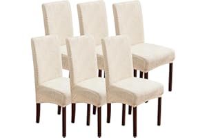 YUEANG Dining Chair Covers, Chair Covers for Dining Room Stretch Parsons Chair Slipcover, for Dining Room Kitchen Chair Protector Cover, Removable, Washable (Beige, 6 Pack)