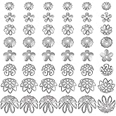 PH PandaHall Flower Bead Cap, 240pcs 8 Styles Stainless Steel Bead Cap Bails End Charm Caps Filigree End Caps Muiti-Petal Bead Caps Spacer Beads for Earrings Bracelets Necklaces Jewelry DIY Craft