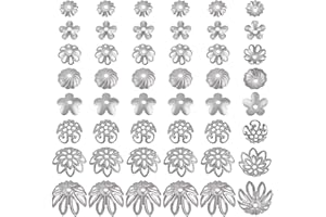 PH PandaHall Flower Bead Cap, 240pcs 8 Styles Stainless Steel Bead Cap Bails End Charm Caps Filigree End Caps Muiti-Petal Bead Caps Spacer Beads for Earrings Bracelets Necklaces Jewelry DIY Craft