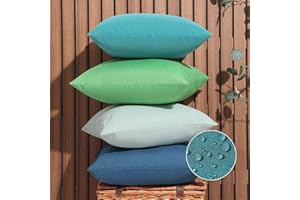 WEMEON Blue Outdoor Waterproof Pillow Covers 18x18in Set of 4,Solid Color Pillows Decorative Square Patio Furniture Pillows for Couch Patio Balcony Tent Garden