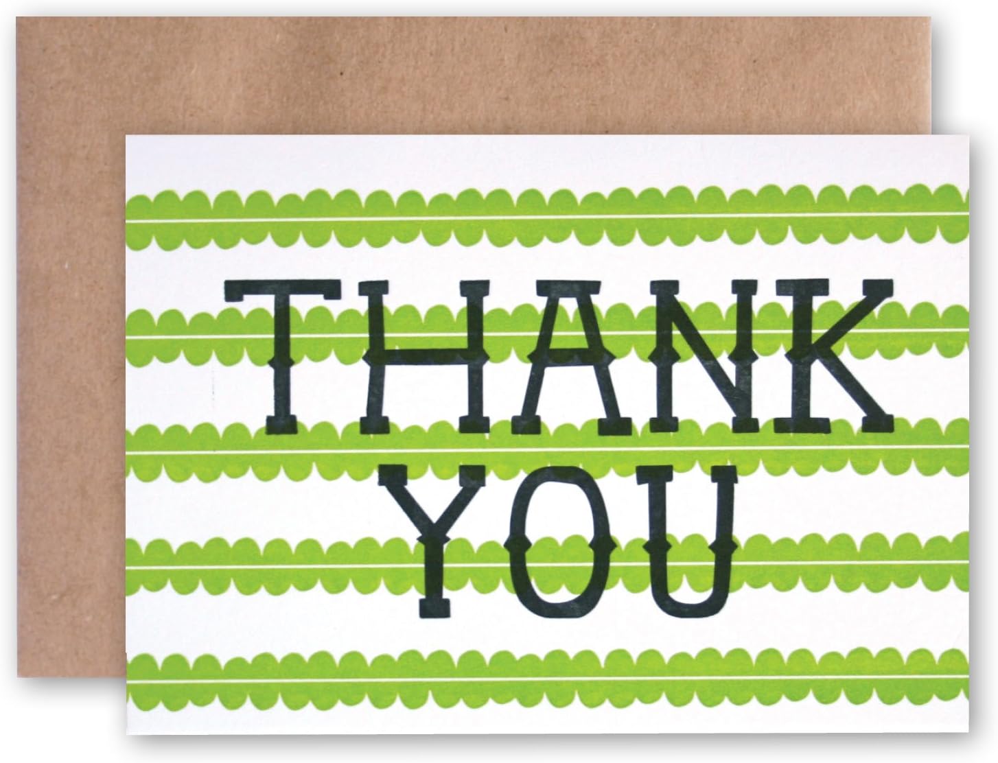 Tabletop Made GCP049 One Chevron Thank You Boxed Set of 6 Letterpress Printed 4-Bar Cards in Lime Green and Watermleon Ink with Envelopes