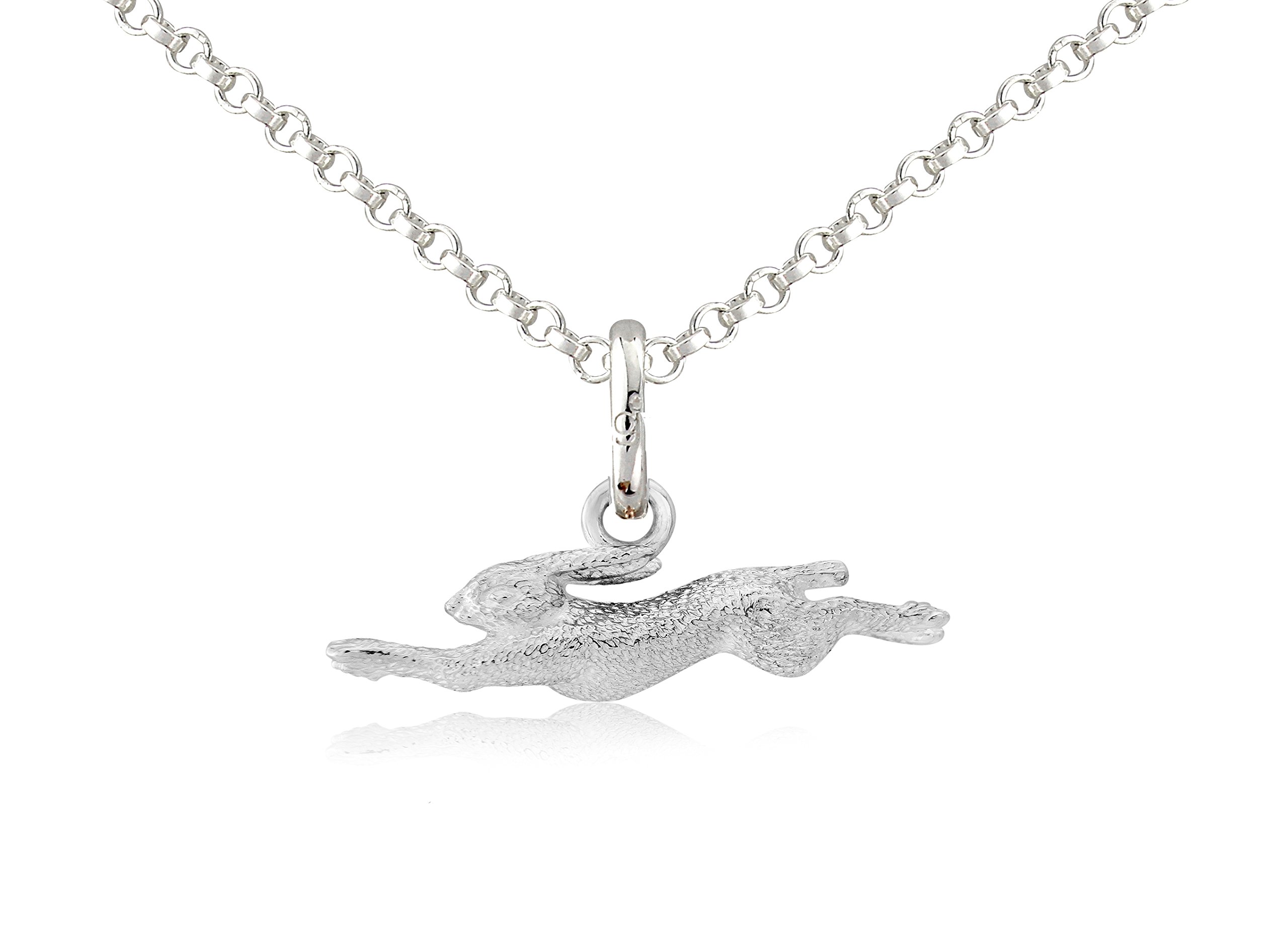 Gemma J Sterling Silver Hare Pendant, silver leaping hare pendant.