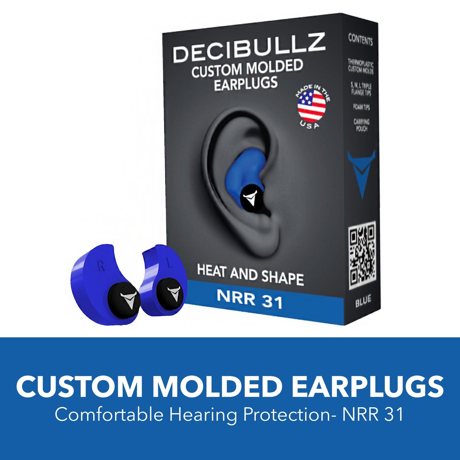Decibullz Custom Molded Earplugs, 31dB Highest NRR, Comfortable
