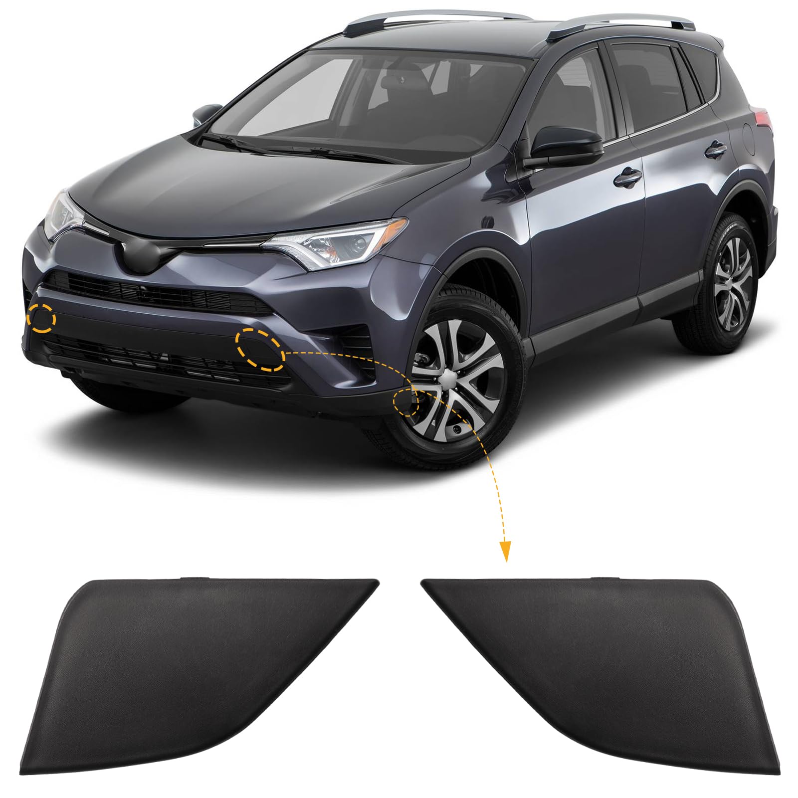 Photo 1 of Car Accessories Front Bumper Trailer Cover Tow Hook Cover Towing Eye Cap Fit for Toyota RAV4 2016 2017 2018 532850R080 532860R080(Matte Black, Right Passenger Side)