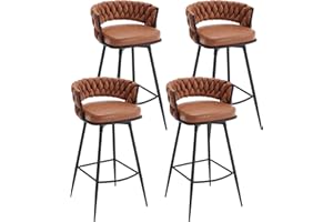 BV BONNE VIE BV Counter Height Bar Stools Set of 4, 26 inch Seat Height Bar Stools, 180° Swivel Barstools with Woven Back and Footrest, Suede Fabric Counter Stools for Kitchen Island, Bar Pub