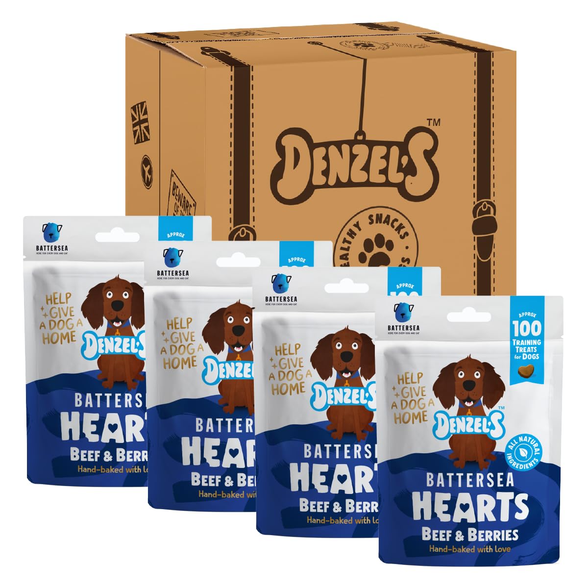 Denzel's All Natural Dog Treats - Training Bites - Battersea Hearts (4 x 90g) โ image 1
