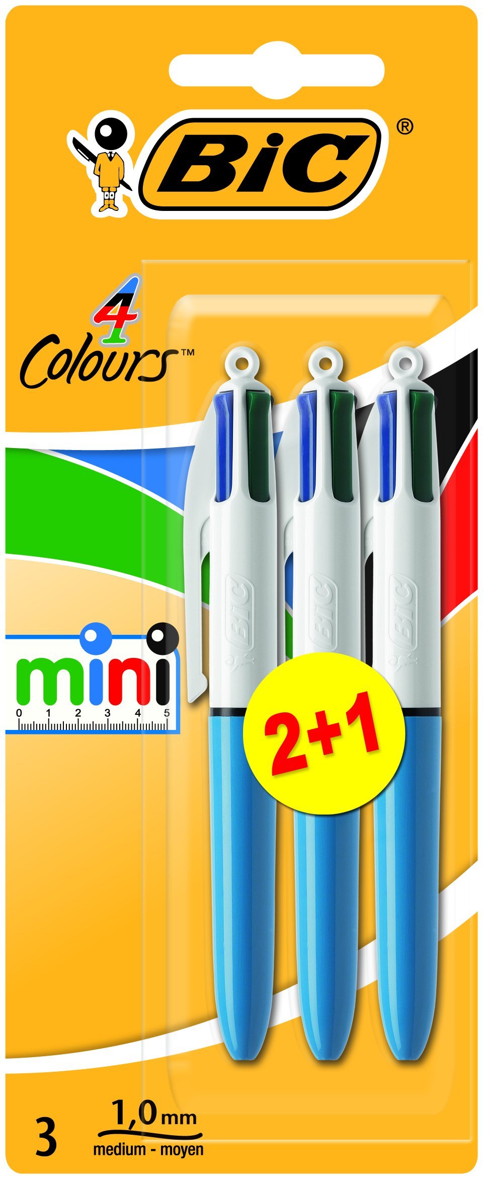 BiC 4 Colour Mini Ball Pen - Black/ Blue/ Red/ Green (Value Pack of 2, Plus 1 Free)
