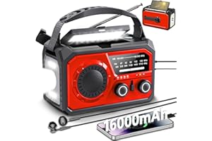 GIDEZH Emergency Radio Solar Crank Battery - 16000mAh/59200mWh Portable Survival Weather Radio AM FM NOAA Powered Phone Charger with LED Flashlight, Reading Lamp, SOS Alarm, Headphone Jack, Red