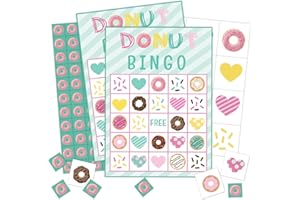 Qssfdgg Donut Bingo Cards, 24 Player Sweet Party Bingo Game for Family Adult, Donut Party Favor, Large Group Party Celebration Activity -10