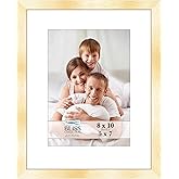 Icona Bay - 8x10 Gold Picture Frame with Removable Mat for 5x7 Photo - Modern Style Engineered Wood Frame - Table Top or Wall Mount - Bliss Collection