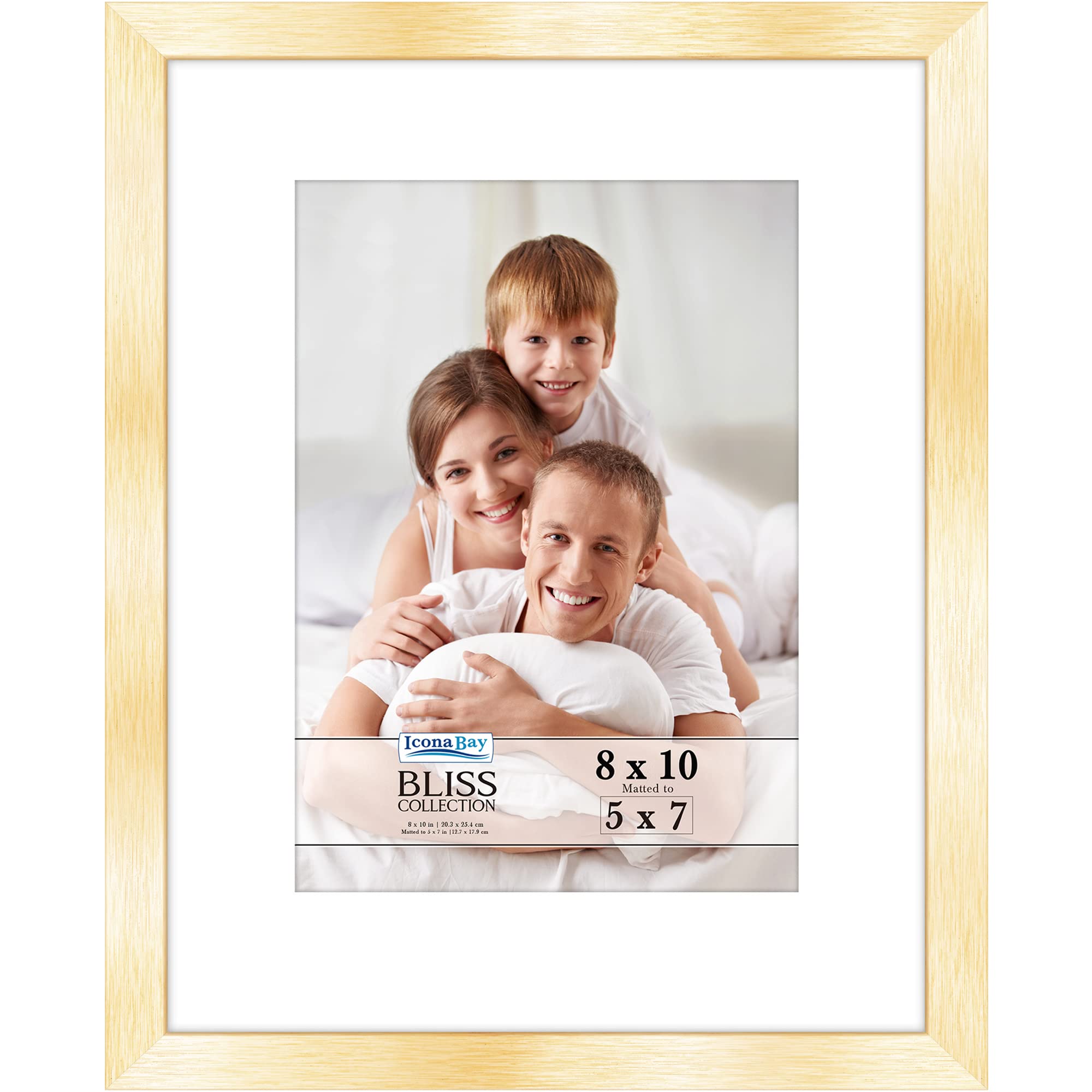 Icona Bay - 8x10 Gold Picture Frame with Removable Mat for 5x7 Photo - Modern Style Engineered Wood Frame - Table Top or Wall Mount - Bliss Collection — image 1