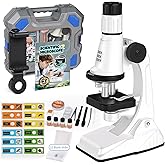 Kids Microscope Kit with Blank and Prepared Slides | 61 PCS Science Kit 100X-1200X with LED Light,Phone Holder, Carrying Box, STEM Project Toy, Educational Gift for Ages 6-12