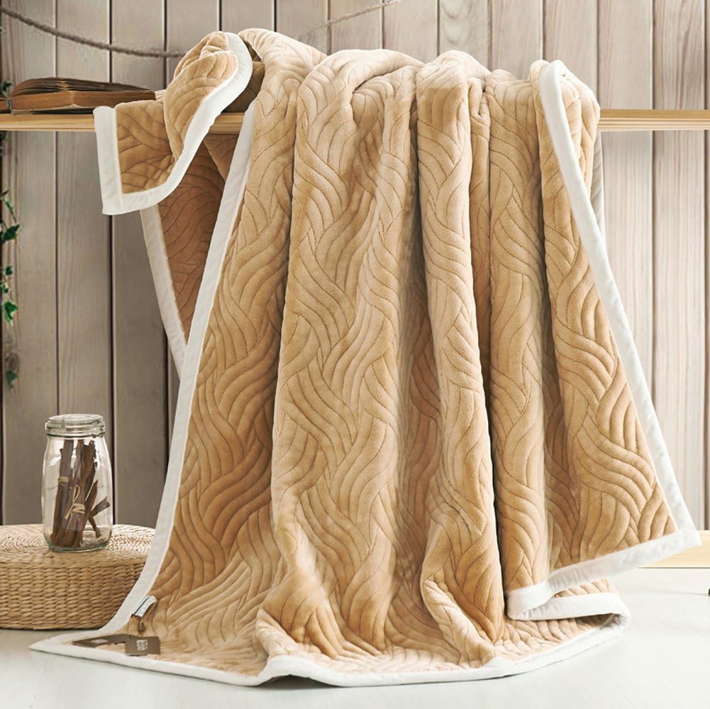 Zangge Bedding Thick Soft Large Flannel Double Deck Quilting Reversible Blanket Throw for Bed Chair Living Room Coffee 180 x 200cm