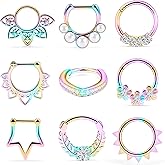 Ocptiy 16G Hinged Septum Clicker 316L Surgical Steel Septum Nose Rings Earrings Hoops Piercing Jewelry for Men Women 10mm 9pcs