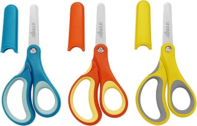 LIVINGO 5 inch Kids Scissors Left Right Handed Blunt Safety Cover 3 Pack