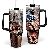 Hunting Tumbler with Handle for Men, Hunter Gifts for Men Dad Grandpa Husband Boyfriend, 40oz Stainless Steel Insulated Tumblers Hunters Gift for Birthday Christmas Fathers Day