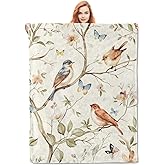 VANZEV Birds and Butterflies Throw Blanket Gifts, Soft Cozy Fleece Blanket with Nature Floral Print, Blanket for Couch Bed Sofa, Perfect for Nature Lovers and Spring Decor, 50x60 in