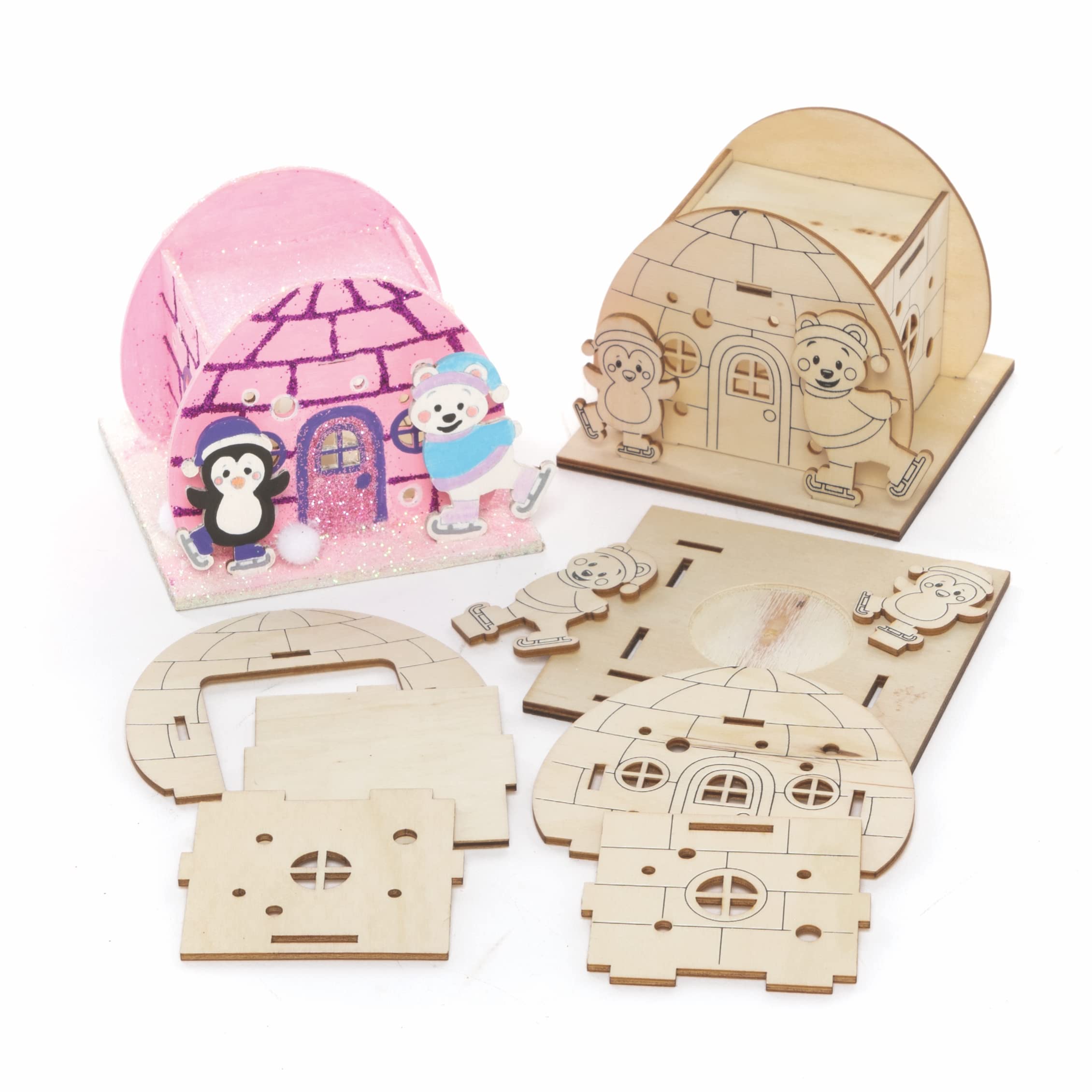 Baker Ross FC267 Arctic Pals Wooden Model Kit - Pack of 3, Tealight Holder to Decorate and Display, Wooden Crafts for Children, Ideal Kids Arts and Crafts Project