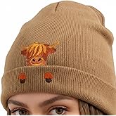 Chicingyou Highland Cow Beanie Hat Gift Scottish Cow Winter Knit Skull Cap Embroidered Cute Funny for Women Men Birthday Gift