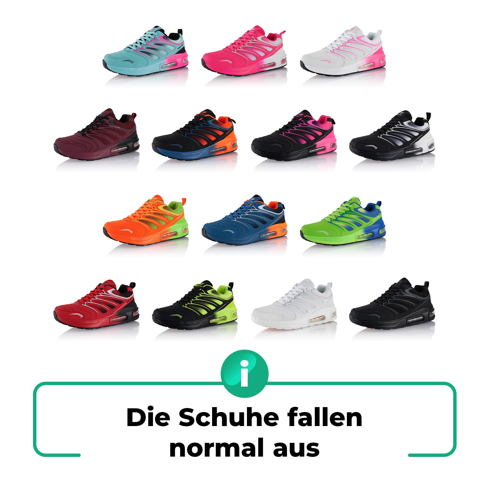 Fusskleidung® Damen Herren Sportschuhe Dämpfung Sneaker leichte Laufschuhe Türkis Schwarz Pink EU 40 7