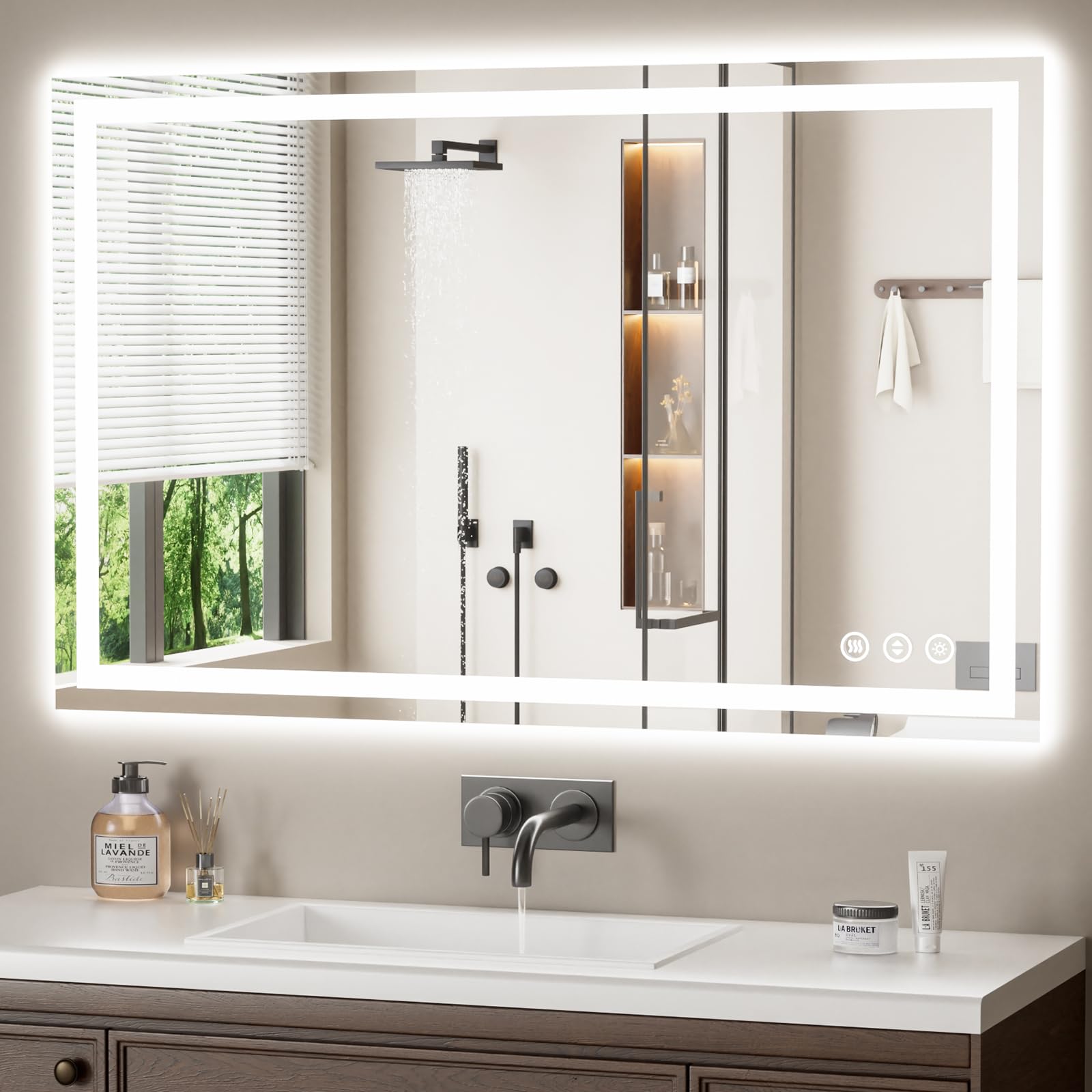 Photo 1 of ***DAMAGED - BOTTOM OF MIRROR DOESN'T WORK - SEE PICTURES***
48X30 LED Bathroom Mirror with Lights, Anti-Fog, Backlit + Front Lit, Lighted Bathroom Vanity Mirror for Wall, Memory Function, Dimmable, Tempered Glass, Shatter-Proof, ETL Listed