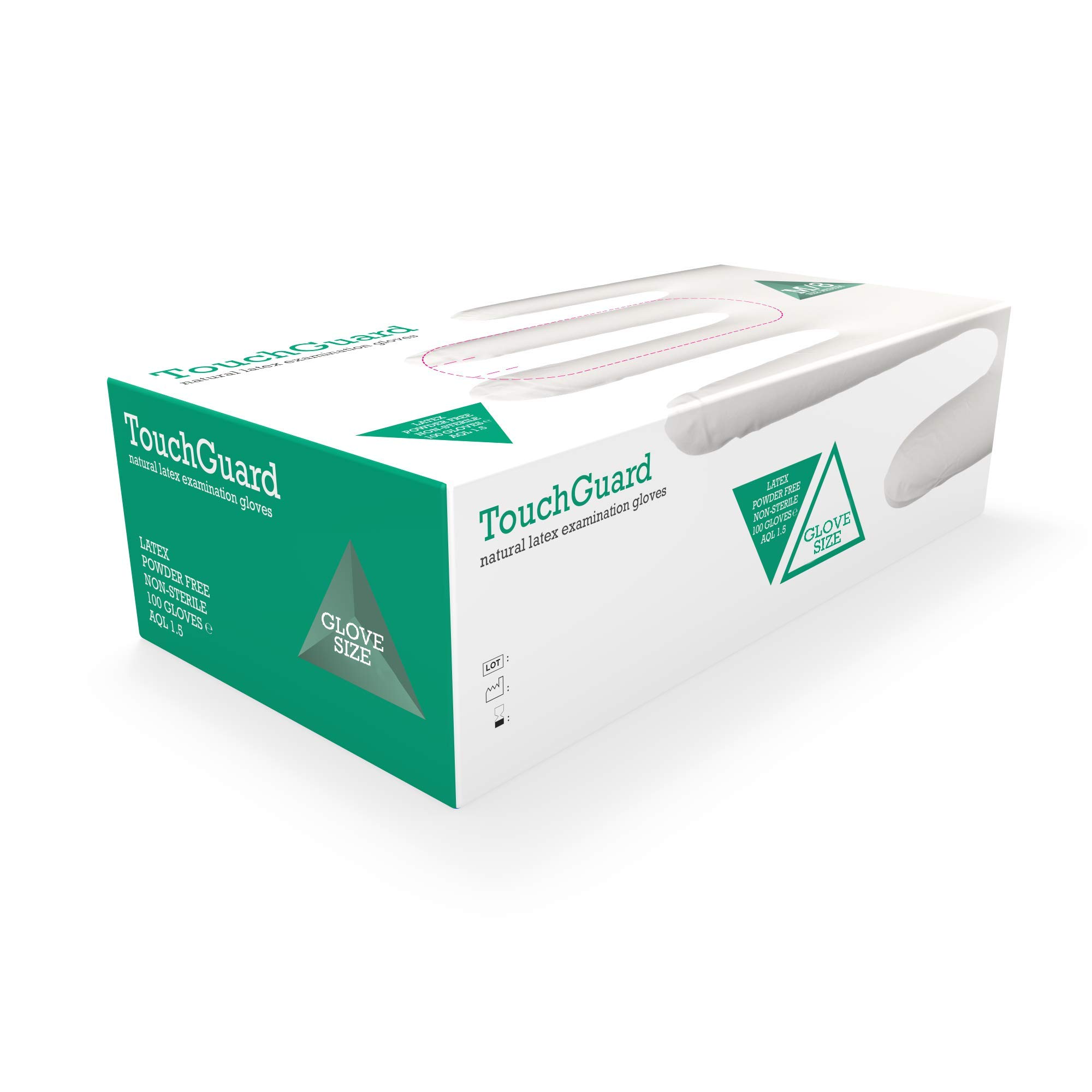 TOUCHGUARD Disposable Gloves Natural Latex - Powder Free - Multi-Purpose - Food Grade - Extra Strong - Box of 100 - Size L