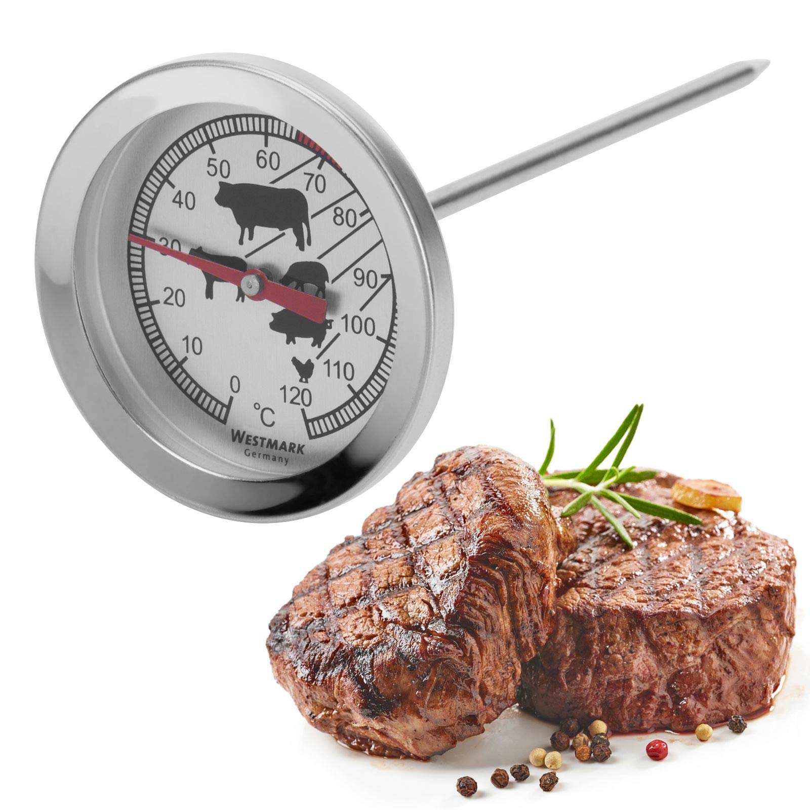 Westmark Roast Thermometer, With Symbols For Easy Reading, Stainless Steel, Silver/Red, 12692270