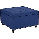 Tbfit Large Square Storage Ottoman Bench, Botton Tufted Upholstered Coffee Table Ottoman with Solid Wood Legs, Oversized Stor