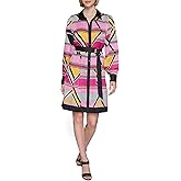 Karl Lagerfeld Womens Collared Silky Crepe Geo Printed Satin Shirt Dress