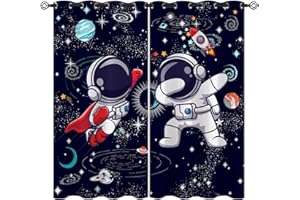 ONINUO Space Curtains for Boys Room – Astronaut Themed Blackout Grommet Drapes, Thermal Insulated Outer Space Curtains Panels for Kids Bedroom, 63 x 63 Inch