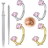 Longita 20g 18g Horseshoe Nose Ring for Women Double Gem Horse Shoe Nose Ring Hoop Surgical Steel Silver Gold Cartilage Helix Tragus Earring Hoops Labret Lip Piercing Jewelry Small Septum Rings 16g
