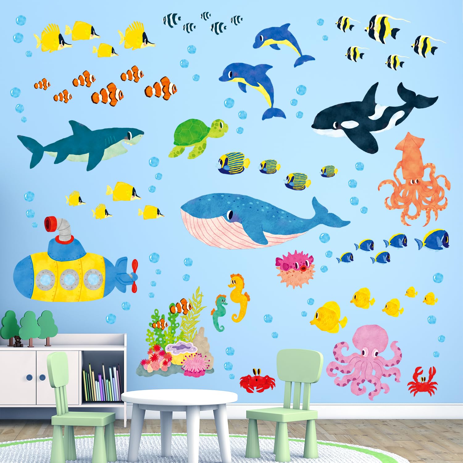 DECOWALL DS9-2014 Under The Sea Kids Wall Stickers Decals Peel and Stick Removable for Nursery Bedroom Living Room Art murals Decorations