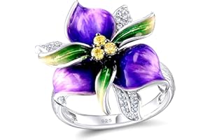 Uloveido Fashion Violet Flower Rings for Women Anniversary Birthday Purple Crystal Flower Statement Rings for Female RA601