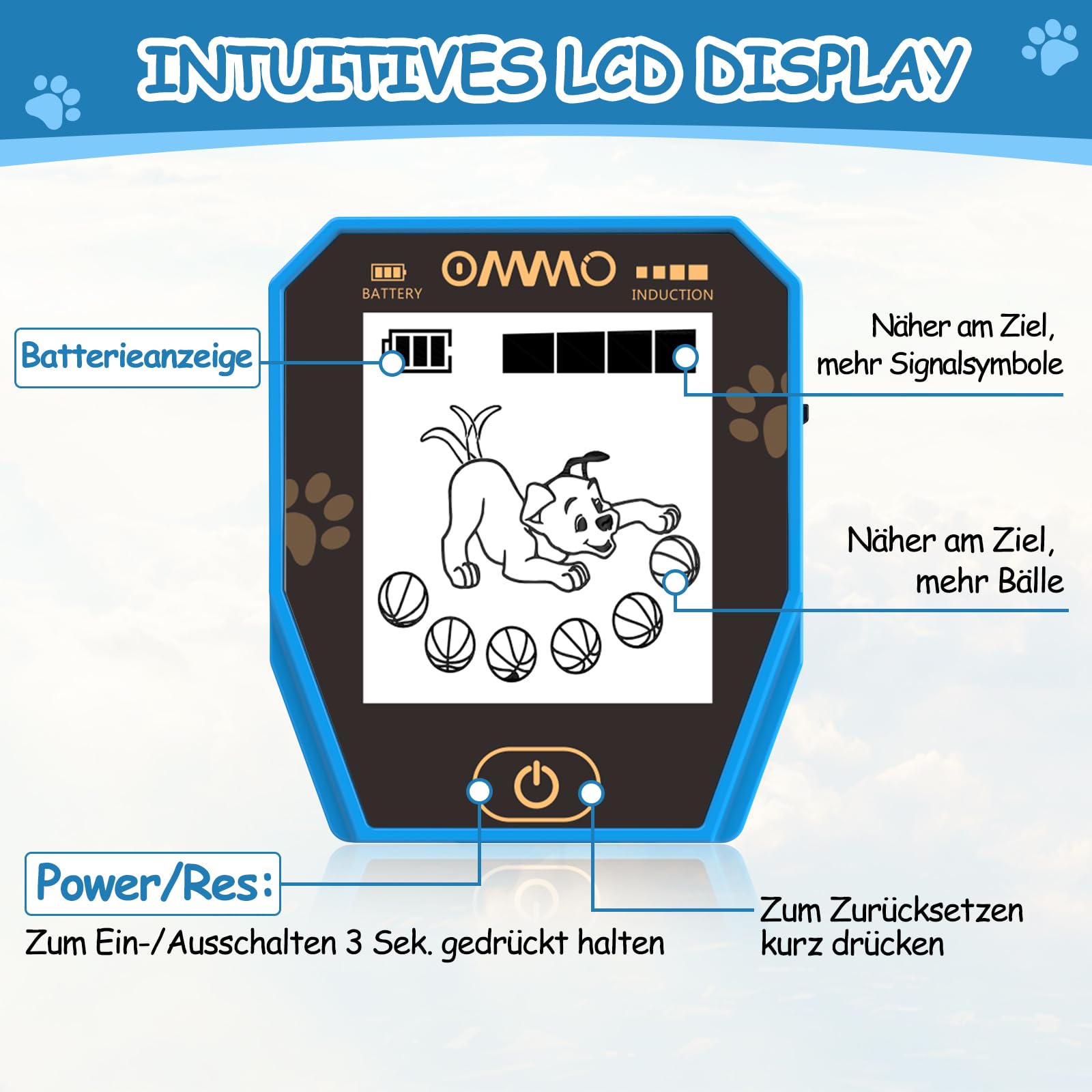 Metalldetektor Kinder, OMMO USB Wiederaufladbarer Metalldetektor mit Lustigem LCD-Display, 72-100cm Verstellbarer Leichter Metalldetektoren für Kinder, Erkundung im Freien, Azure 2