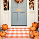 PIXFAIRY Fall Buffalo Plaid Rug 27.5x43 in, Orange White Indoor Outdoor Rug | Cotton Blend, Orange and White Checkered, Machine Washable, Layering Rug, Porch Entryway Decor