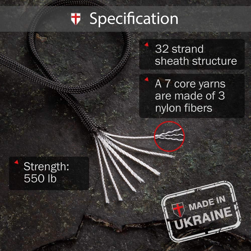 Grand Way Paracord 100 ft - Type III Black Paracord 550-4mm Nylon Rope Mil-Spec para Cord - Camping Rope Hiking Fishing Survival Boy Scout Parachute Cord - Outdoor Hammock 550 Paracord 016 : Sports & Outdoors
